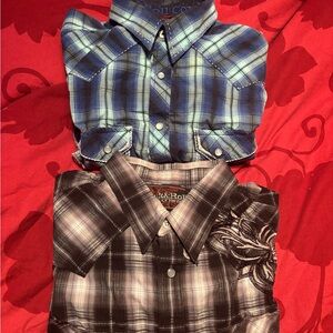 Rock & Roll Cowboy lot of two Plaid Shirts - Blue and Black